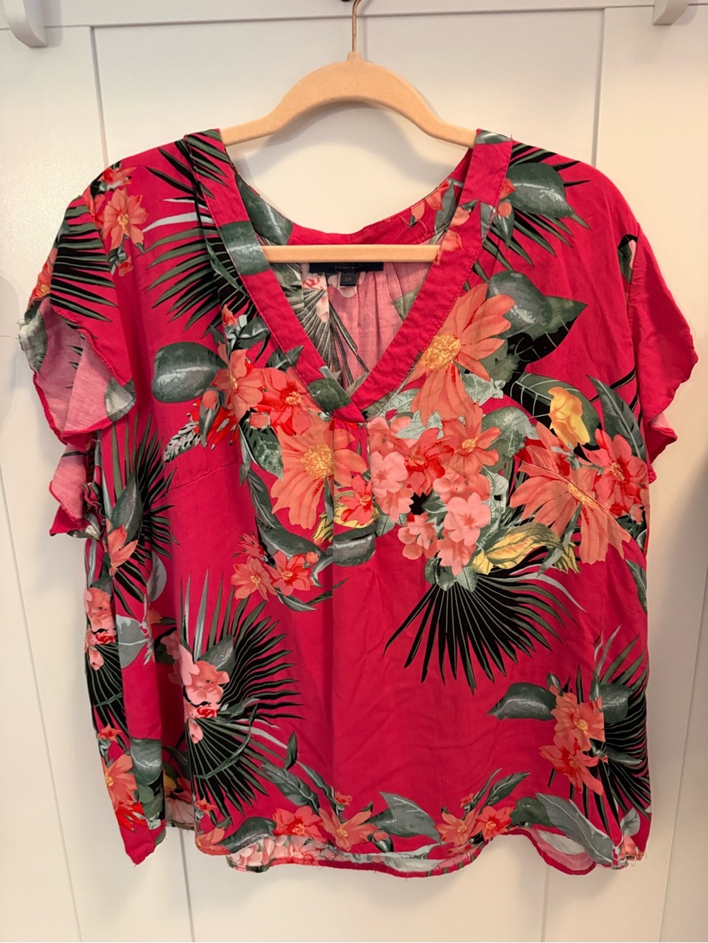 Rachel Zoe Hot Pink Tropical Floral V-Neck Blouse